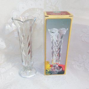 Borgonovo Clear Glass Short Pedestal 7.75"Tall Single Bud Vase Marked Italy